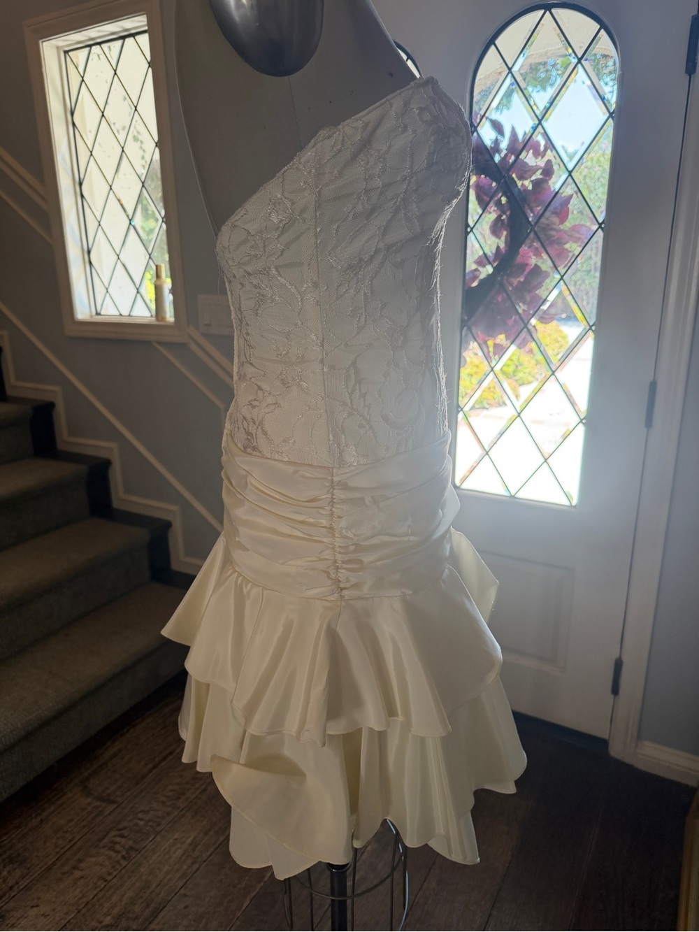 Strapless Lace Bustier Ruffle Cocktail/Wedding Dress in Ivory - Picture 6 of 16